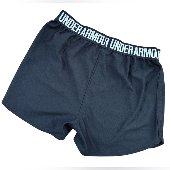 Under Armour Loose Drawstring Black Shorts + White Logo Waist Band Detail, YL - Picture 4 of 8